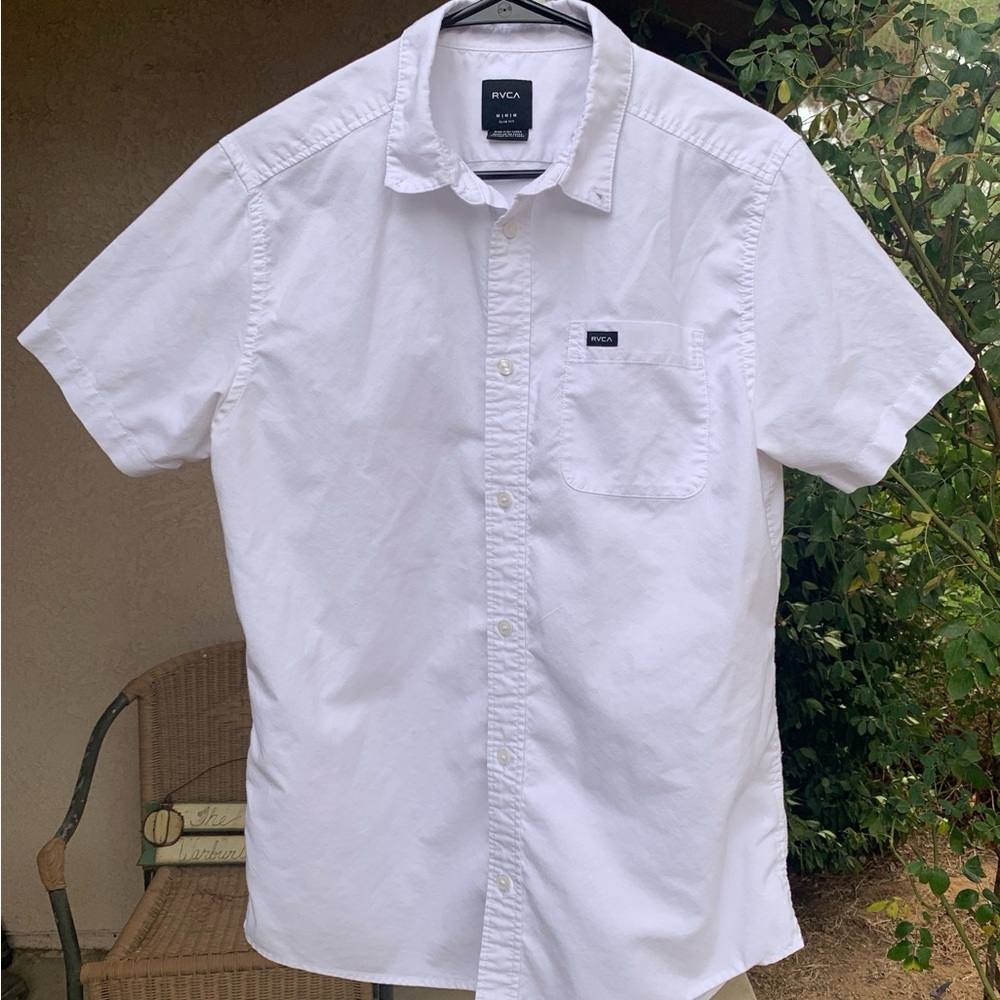 RVCA Men's Classic White Button Down Shirt